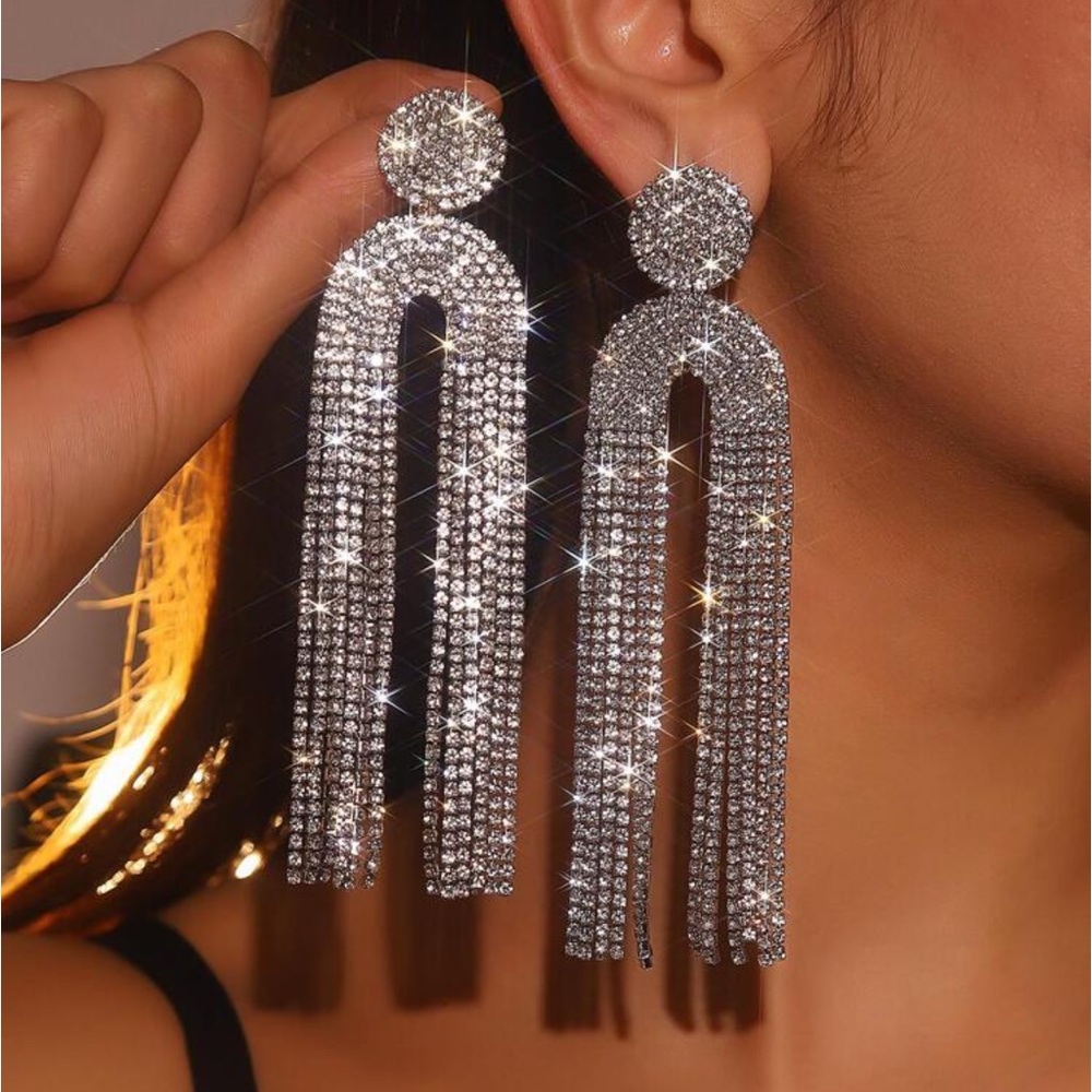 1pair Luxury Rhinestone Tassel Drop Earrings For Women For Party